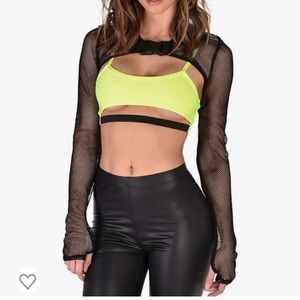 iHeartRaves Black Buckled Down Fishnet Long Sleeve Crop shrugs